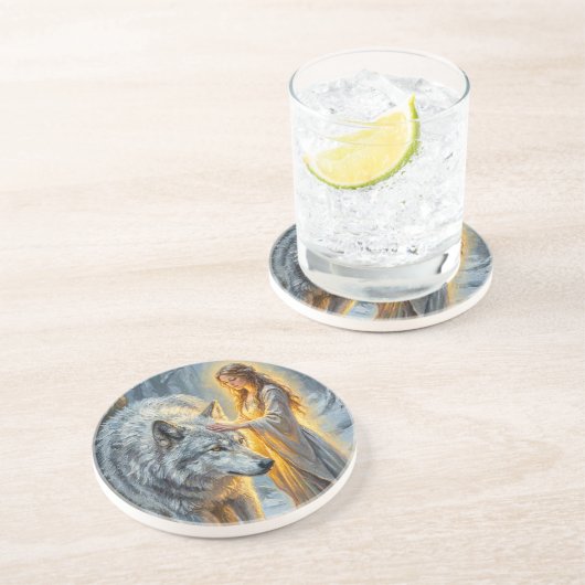 Winter Goddess & White Wolf Getränkeuntersetzer (Seite)