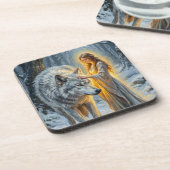 Winter Goddess & White Wolf Getränkeuntersetzer (Linke Seite)