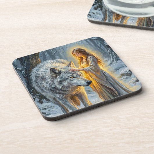 Winter Goddess & White Wolf Getränkeuntersetzer (Linke Seite)