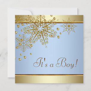 Winter Gold Blaue Schneeflocken Baby Boy Shower Einladung