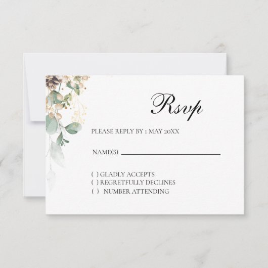 Winter Gold Floral RSVP Karte (Vorderseite)