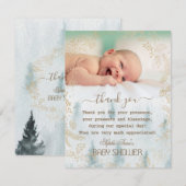 Winter Gold Frame Forest Foto Kinderdusche Dankeskarte (Vorne/Hinten)