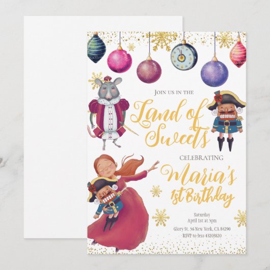 Winter Gold Nutcracker zum Geburtstag Einladung (Vorne/Hinten)