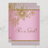 Winter Gold Pink Snowflakes Baby Girl Dusche Einladung (Vorne/Hinten)