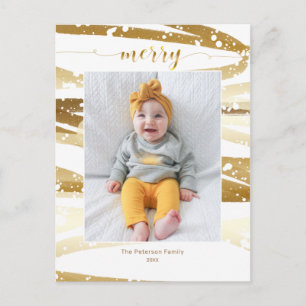 Winter Gold Swashes Merry Script Typografy Foto Postkarte