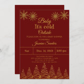 Winter Gold und Burgund Snowflake Baby Showroom In Einladung (Vorne/Hinten)