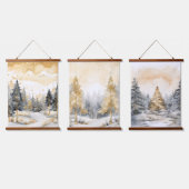 Winter Gold- und Grauwald-Bäume Schneebesen Wandteppich Mit Holzrahmen (Dreifach)