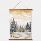 Winter Gold- und Grauwald-Bäume Schneebesen Wandteppich Mit Holzrahmen (Vorderseite)