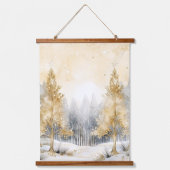 Winter Gold- und Grauwald-Bäume Schneebesen Wandteppich Mit Holzrahmen (Vorderseite 2)