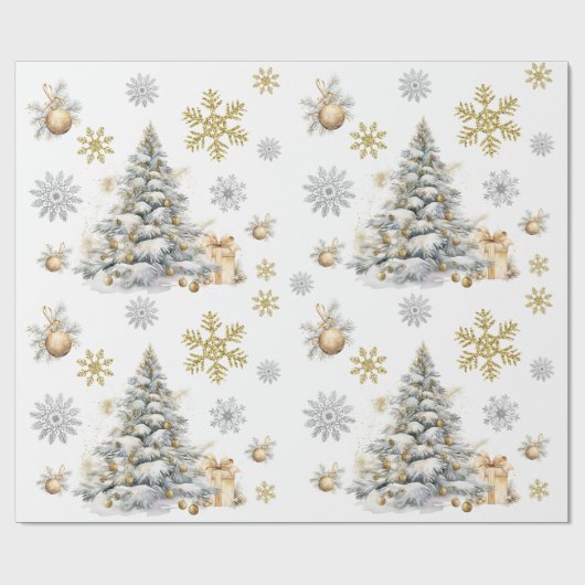 Winter Gold und Silber Pine Tree Geschenkpapier (Flach)