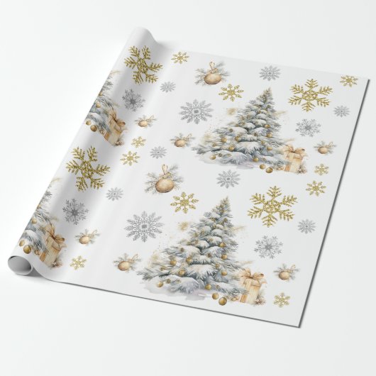 Winter Gold und Silber Pine Tree Geschenkpapier (Ungerollt)