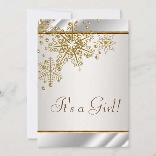 Winter Gold White Snowflakes Baby Girl Dusche Einladung (Vorderseite)
