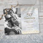 Winter Golden 50 Jahre Jubiläum Save the Date Foto Ankündigungspostkarte<br><div class="desc">Mit zarten Goldherzen Konfetti auf einem Winterfrosthintergrund können Sie mit Ihrem besonderen Foto und 50 Jahren goldenes Jubiläum Save the Date Informationen in schicken Schriften personalisieren. Entwickelt von Thisisnotme©</div>
