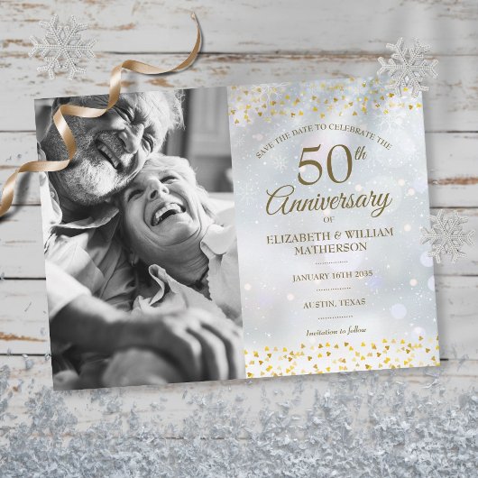 Winter Golden 50 Jahre Jubiläum Save the Date Foto Ankündigungspostkarte