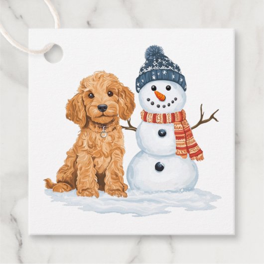 Winter Goldendoodle Dog Cute Snowman Geschenkanhänger (Vorderseite)