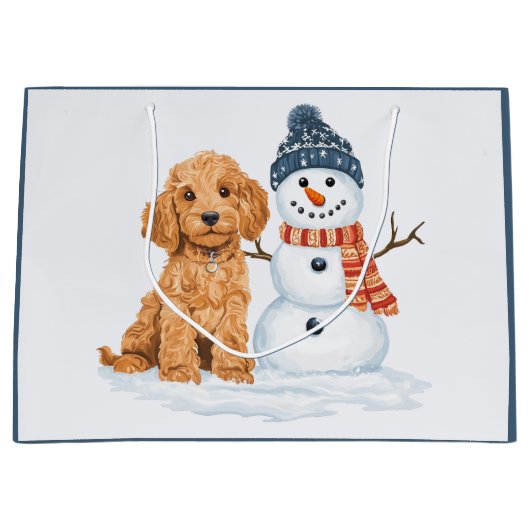 Winter Goldendoodle Dog Cute Snowman Große Geschenktüte (Vorderseite)