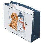 Winter Goldendoodle Dog Cute Snowman Große Geschenktüte (Rückseite Schrägansicht)