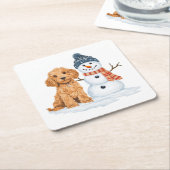 Winter Goldendoodle Dog Cute Snowman Rechteckiger Pappuntersetzer (angewinkelt)
