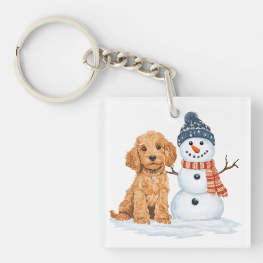 Winter Goldendoodle Dog Cute Snowman Schlüsselanhänger (Vorderseite)
