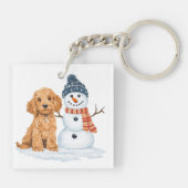 Winter Goldendoodle Dog Cute Snowman Schlüsselanhänger (Rückseite)
