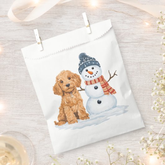 Winter Goldendoodle Hund süßer Schneemann Geschenktütchen (Ausgeschnitten)