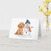 Winter Goldendoodle Hund Süßer Schneemann Karte (Gelbe Blume)
