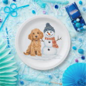 Winter Goldendoodle Hund Süßer Schneemann Pappteller (Party)
