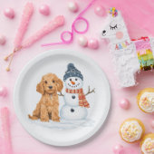 Winter Goldendoodle Hund Süßer Schneemann Pappteller (Party)