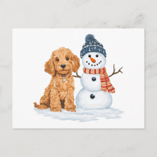 Winter Goldendoodle Hund Süßer Schneemann Postkarte
