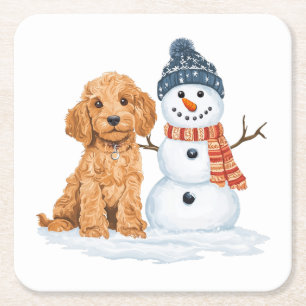 Winter Goldendoodle Hund süßer Schneemann Rechteckiger Pappuntersetzer