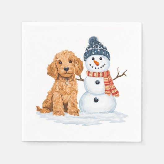 Winter Goldendoodle Hund süßer Schneemann Serviette (Vorderseite)