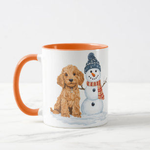 Winter Goldendoodle Hund süßer Schneemann Tasse