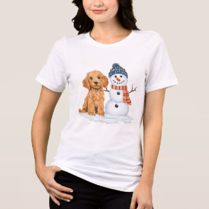 Winter Goldendoodle Hund süßer Schneemann Tri-Blend Shirt