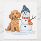 Winter Goldendoodle Hund Süßer Schneemann Weinetikett (Einzelnes Label)