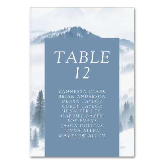 Winter-Graue Berge Hochzeit Tischnummer (Vorderseite)
