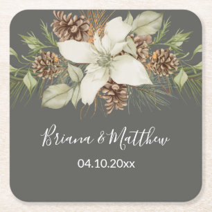 Winter Graue Elegante Schrift Hochzeit Rechteckiger Pappuntersetzer