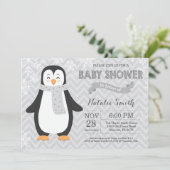 Winter-graue Pinguin-Babyparty-Einladung Einladung (Stehend Vorderseite)
