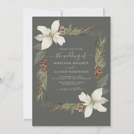 Winter Gray Elegant Script Wedding Einladung (Vorderseite)