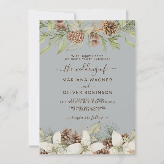 Winter Gray Elegant Script Wedding Einladung (Vorderseite)