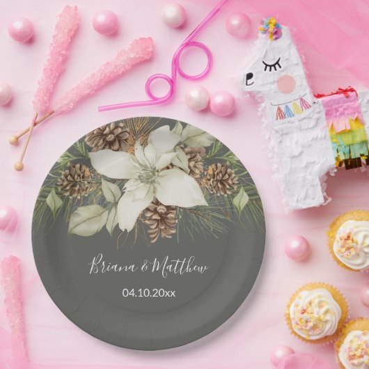 Winter Gray Elegant Script Wedding Pappteller (Party)