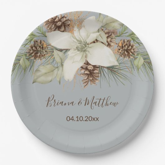 Winter Gray Elegant Script Wedding Pappteller (Vorderseite)