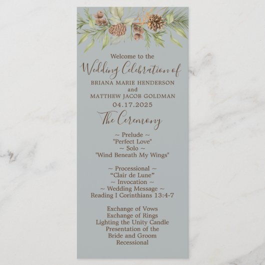 Winter Gray Elegant Script Wedding Programm (Vorderseite)