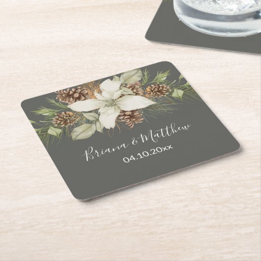 Winter Gray Elegant Script Wedding Rechteckiger Pappuntersetzer (angewinkelt)