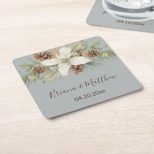 Winter Gray Elegant Script Wedding Rechteckiger Pappuntersetzer (angewinkelt)