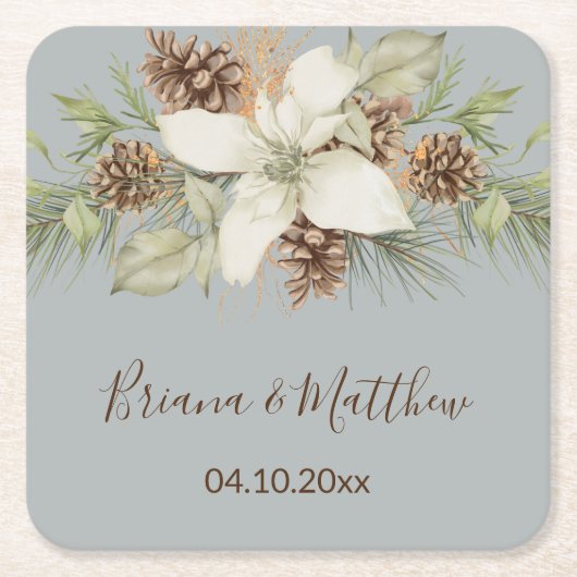 Winter Gray Elegant Script Wedding Rechteckiger Pappuntersetzer (Vorderseite)