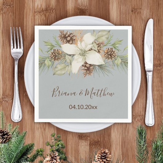 Winter Gray Elegant Script Wedding Serviette