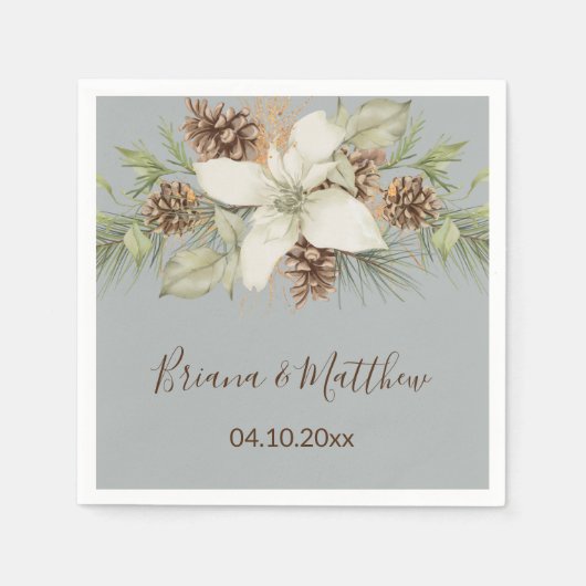 Winter Gray Elegant Script Wedding Serviette (Vorderseite)