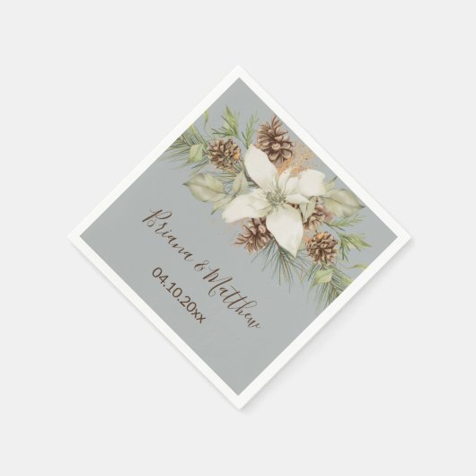 Winter Gray Elegant Script Wedding Serviette (Ecke)