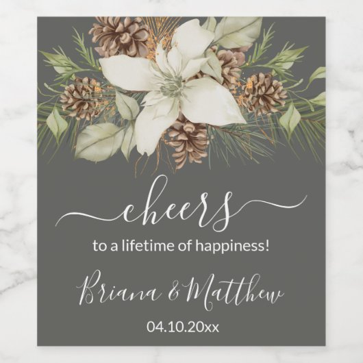 Winter Gray Elegant Script Wedding Weinetikett (Einzelnes Label)