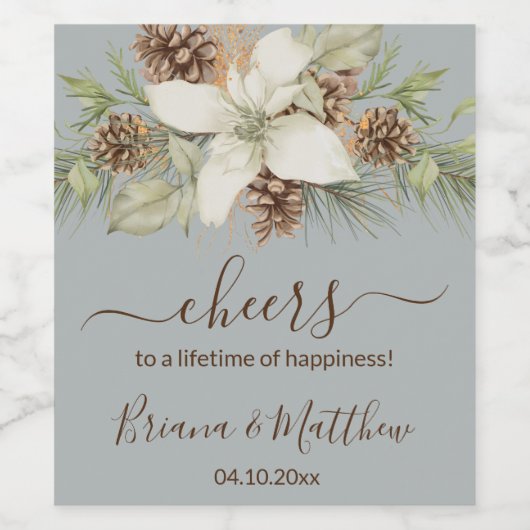 Winter Gray Elegant Script Wedding Weinetikett (Einzelnes Label)